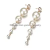 Dangle & Chandelier New Trendy Elegant Tassel Big Simated Pearl Long Earrings Pearls String Statement Crystal Dangle For Women Wedding Dhzew