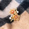 Brooches Freshwater Pearl Flower Brooch For Women Gold Plated Cherry Blossoms Pins Shiny Zircon Jewelry Dress Scarf Hat Clothes Gifts