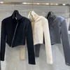 Giubbotti da donna 2023 Autunno Nicchia Metallo Cerniera Obliqua Dolcevita Smussato Cappotto di Velluto Spazzolato Cropped Zip Donna Felpa Corta