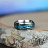 Bröllopsringar personlighet silver färgband 8mm unikt abalonskal och opal inlagd rostfritt stål ring smycken gåva för män kvinnor