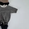 Jumpsuits 2023 Fashion plaid geboren baby romper schattige babyjongen lange mouw kleren losse casual peuter jumpsuit meisje kleding