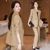 Women's Two Piece Pants Women Jacket And Pant Suit Blazer Ladies Pink Khaki Black Long Sleeve Single Breasted Business Work Wear Formal 2