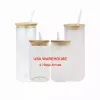 USA STOCK 16oz Sublimation Glass Blanks With Bamboo Lid Frosted Beer Can Borosilicate Tumbler Mason Jar Cups Mug With Plastic Straw 50pcs/ctn