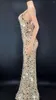 Bühnenabnutzung Sparkly Strass Spiegel Abendkleid Prom Party Geburtstagskleid für Frauen High Split Long Sexy Show Kostüm