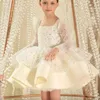 Glitter 2023 Witte lovertjes bloemenmeisje Jurken Lange mouwen Verjaardag Wedding Gast Robe de Demoiselle Princess Communion 0509