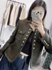 Chaquetas de mujer Diseñador de lujo C Verde militar Abrigo con fragancia pequeña Arco de Triunfo Otoño e invierno Nuevo Diseño de doble botonadura Cuello redondo