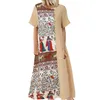 Casual Dresses Women Vintage Flowers Print O Neck Short Sleeve Long Dress Woman Maxi Womens Maternity