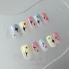 Kunstnagels Handgemaakte pers op korte schattige kleurrijke sterren met lijm Draagbare Kawaii volledige dekking nepnageltips