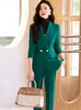 Zweiteilige Hosen für Damen, hochwertige, lässige, grüne Damen-Business-Anzug