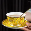 Filiżanki spodki złota koronka Emalika Mleko Kawa Puchar królewskiej rodziny Kość Chin Chin Chińska para jingdezhen ceramika