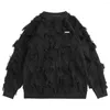 Men's Sweaters Black White Y2K Fashion Hip Hop Jumpers Knitted Pullovers Distressed Tassel Men Oversized Streetwear