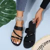 Slippers Summer Women's Fashion Gold Silver Patent Leather Flat Heel Sandals Bling Narrow Band Beach Casual Slippers 230403