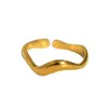 Clusterringen Daihe dames roestvrijstalen open ring eenvoudig ontwerp golvend onregelmatig vrouwelijk mode gouden kleur sieraden meisje cadeau