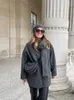 Kadın Ceketleri Moda Eşarp Yaka Katı Gevşek Ceket Kadınlar Zarif Çift Cepler Ceket 2023 Sonbahar Kış Kırış Kadın Ofis Dış Giyim