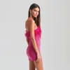 Feather Strapless Sequins Sparkle Sexy Mini Dress For Women Fashion Off-shoulder Backless Club Party Sexy Dress Elegant