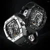 Armbandsur Aesop Square Carbon Fiber Bezel Men Mechanical Flying Tourbillon Watch Skeleton Lysande klocka Klockor Tonneau