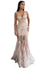 Szampana sukienki na balsame cekiny z piór koraliki syrena wieczorowe suknie wieczorowe seksowne v szyja luksusowe kobiety vestidos bc15504