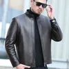 Herren Leder Faux YXL831 Herbst und Winter Mittleres Alter Jugend Lässig Natürliche Jacke Stehkragen Pelz Mode Schwarz Braun 230404