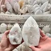 Scintillante Bianco Marocchino Druzy Geode Statua Decor Lucido Quarzo Trasparente Naturale Cristallo di Rocca Cluster Drusy Agata Reiki Healing Collection Stone Display Specimen