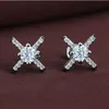 Stud Earrings Temperament Cross Full Inlay CZ Earring Fashion 925 Sterling Silver For Women Engagement Party Jewelry GiftsStud