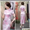 Basic Casual Jurken Nieuwigheid Rode Chinese Dames Traditionele Galajurk Jurk Lange Stijl Bruid Cheongsam Qipao Dameskostuum Drop De Dhhxu