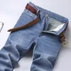 Jeans masculinos primavera verão fino denim fino ajuste europeu americano high-end marca pequena calças retas XL872-3