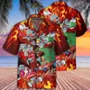 Camisas casuais masculinas Papai Noel masculino Cola cubana de grande porte de coleira curta Hawaiian Roupas surfando no dia de Natal da praia verão