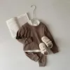 Kleidung Sets Kinder Set 2023 Mädchen Pyjamas Baumwolle Frühling und Herbst Langarm Koreanische Stil Hause Tragen Samt Heizung Leggings