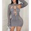 Designer Sexy Hollow Out Dress Women Halter Backless Knitted Dresses Crop Top Two Piece Sets Bodycon Mini Dress Night Club Wear Whoelsae Clothes