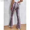 Kadın Tozluklar Vintage Baskılı Pantolon Kadınlar Esnek Alevli Pantolon Yüksek Bel Pantolon Seksi Moda Sıska Sıska Geniş Bacak Flare Pants T231104