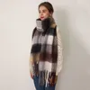 Scarves Korean Version Ac Plaid Scarf Women in Autumn and Winter Thickened Warm Soft Waxy Tassel Mohairzvxl