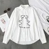 Женские блузки в стиле Япония Свободный ход воротника с длинным рукавом Harajuku Kawaii Bear Emelcodery Рубашка женские белые рубашки 2112914