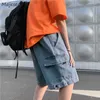Heren shorts Summer Men Wide Leg Denim Shorts Big Poets Hippop Baggy BF Fashion Japanse Style Tooling Street Knie Leng Trousers Homme Z0404