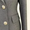 Damen Jacken Classic 2023 Damen Blazer Mode Elegant Zweireiher Silber Verschluss Langarm Schalkragen Büro Damen Anzugjacke