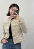 Women's Jackets designer luxury C Stripe Small Fragrant Coat High Edition Tweed Color Clip Round Neck French Celebrity Style Knitted Cardigan Top X8GI