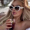 Sunglasses Casual Retro Polygon White Round Women Designer 2023 Trendy Sun Glasses Beach Travel Elegant Shades