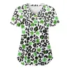 Blouses feminina Patrick Day's Print Imprimi Valentine's Pet Helfing Staff Workwear Scrubs Tops uniformes