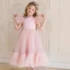 Robes de fille enfants maille princesse robe bébé filles manches anniversaire vêtements enfants doux blanc rose robe de bal fête mariage