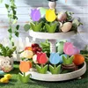 Dekorativa blommor Spring Tulip Tiered Tiered Tray Decor Mothers Day Mors mittstycken Craft Ornament för Home Farmhouse Ornament