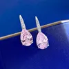 Oryginalny 925 Srebrny nurkowanie kolczyki Pink Diamond Biżuteria Party Wedding Drop Kolczyki dla kobiet Bridal Promise Bijou
