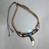 Pendentif Colliers Double Wolf Tooth Collier Tribal Homme Surf Bohème Turquoise