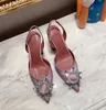 Amina Muaddi Diamanten Boog Sandalen Vis Mond Slippers voor Vrouwen 2023 Nieuwe Zomer Fee Stijl Hoge Hakken Zonnebloem water boor gesp