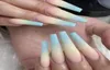 24 pezzi blu giallo ombre unghie ballerina francese lunga bara opaca unghie finte stampa su unghie punte finte manicure per donne e 6935238
