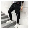 Pantaloni da uomo Godlikeu Summer Hip Hop Mens Trend coreano Nastri skinny Cargo Pantaloni neri Drop Delivery Abbigliamento Abbigliamento Dhcck