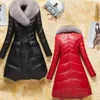 Manteau en cuir pour femme, vêtement d'automne et d'hiver, mi-long, avec grand col en fourrure, veste en duvet de coton épais et chaud, vêtements d'extérieur, 2023