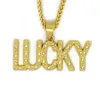 Crystal Letter Lucky Pendants Necklaces Golden Bling Jewelry Gifts Men Women Hip Hop Charm Rhinestone Chains Good Luck295d