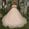 Girl Dresses Wedding Flower Three-Dimensional Pearl Mesh Glitter Lace 2-14 Year Old Birthday Party Gown First Communion