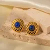 Hoop kolczyki UWORLD RETRO 18K GŁOTA PLATED STATYCZNA JEUNDING BINGLYBY okrągła Tekstura Inkrustowana Lapis Lazuli Stud