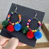 Dangle Oorbellen 1 Paar Damesmode Bohemen Kleurrijke Houten Kralen Pompom Haarbal Hanger Drop Trendy Oor Sieraden Verklaring Geschenken