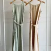 Casual Dresses Women Summer Cotton Linen Sexy Bodycon Bandage Long Wrap Dress Tank Sleeveless High Waist Midi Sundress